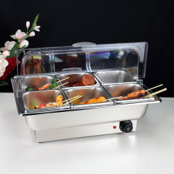 Buffet Stove Warming Table Display Plate Electric Heating Hotel Breakfast Tableware Visible Stainless Steel Multi-Compartment Food Container Commercial Use