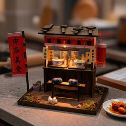 Creative Chinese and Japanese Style DIY Small House Wooden Hand-Assembled Street Scene Theater DIY Ornament Vintage Food and Play Model
