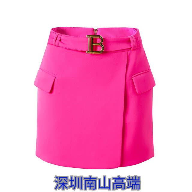 Shenzhen 2023 autumn and winter new women's clothing rose red metal buckle tie A-swing high-waist skirt zipper commuting