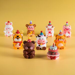 
Retro soft glue small animal cake decoration ornaments bear rabbit little tiger children one year old baby cartoon birthday plug-in