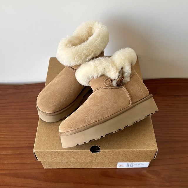 Henan Sangipu Village sheepskin, leather skin, pure wool horn buckle thick base snow boots women's winter short boots