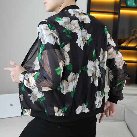 
Ice silk sunscreen clothes men's summer thin baseball jacket grid hollow breathable sunscreen clothes trendy casual jacket