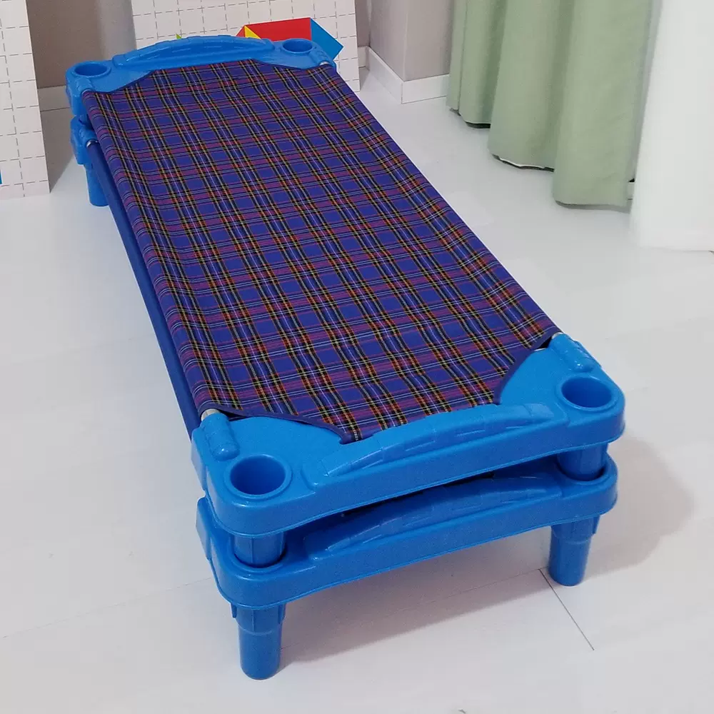 幼儿园儿童午休简易单人床塑料帆布蓝布小床早教幼儿午睡便携叠床