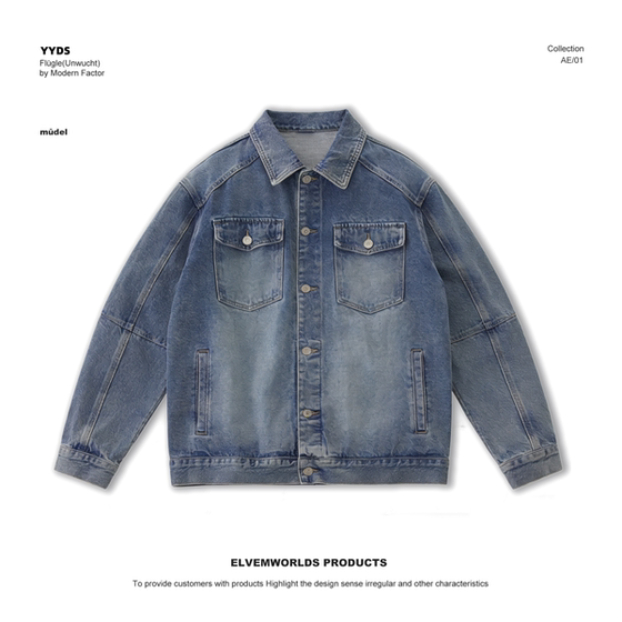 
Denim jacket men's retro washed old loose slim versatile long-sleeved lapel top 2026 new trend