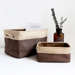 Japanese-Style Cotton and Linen Fabric Storage Basket Organizer Box Linen Handle Storage Box Miscellaneous Organizer Box Home Storage Basket