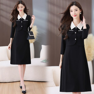 
Fake two-piece polo collar long-sleeved dress for women autumn 2025 new mid-length waist slimming a-line skirt