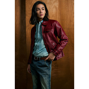 
Teshen Tianshen JS03 cowhide motorcycle jacket men's coat lapel washing old retro leather autumn and winter leather jacket