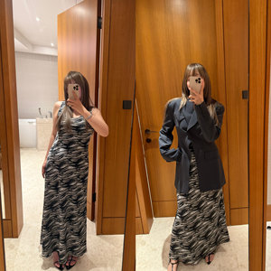 
wann spot corrugated satin print slim vest dress long skirt