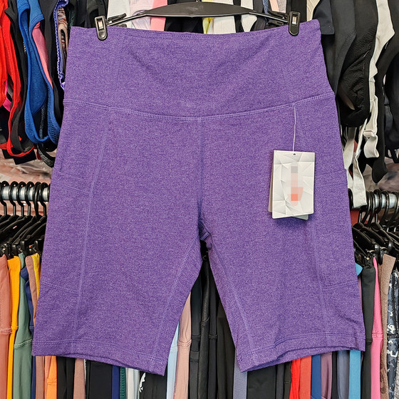 
Foreign trade fitness shorts yoga sports cotton tight breathable high waist elastic running pocket large size quarter pants for women