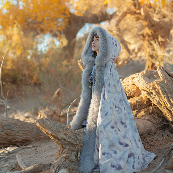 Fei Yutang Liu Zifei National Style Original Ink Rain Mulberry Thick suede Double sided Cape Cloak Winter Hanfu