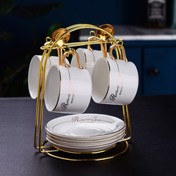 British-Style Light Luxury Gold-Rimmed Ceramic Coffee Cup and Saucer Set, European-Style Small Luxury Afternoon Tea Cup, Small Spine Coffee Cup