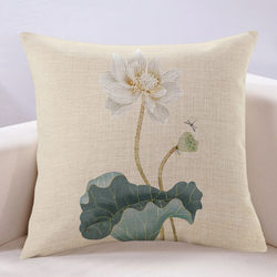 New Chinese-Style Sofa Cushion with Lotus Beige Floral Pattern, Backrest Cushion, Chinese-Style Living Room High-End Backrest Pillowcase with Insert