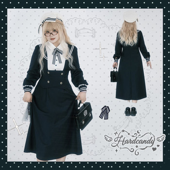 
Preppy Navy Neck Bow Long Sleeve Dress