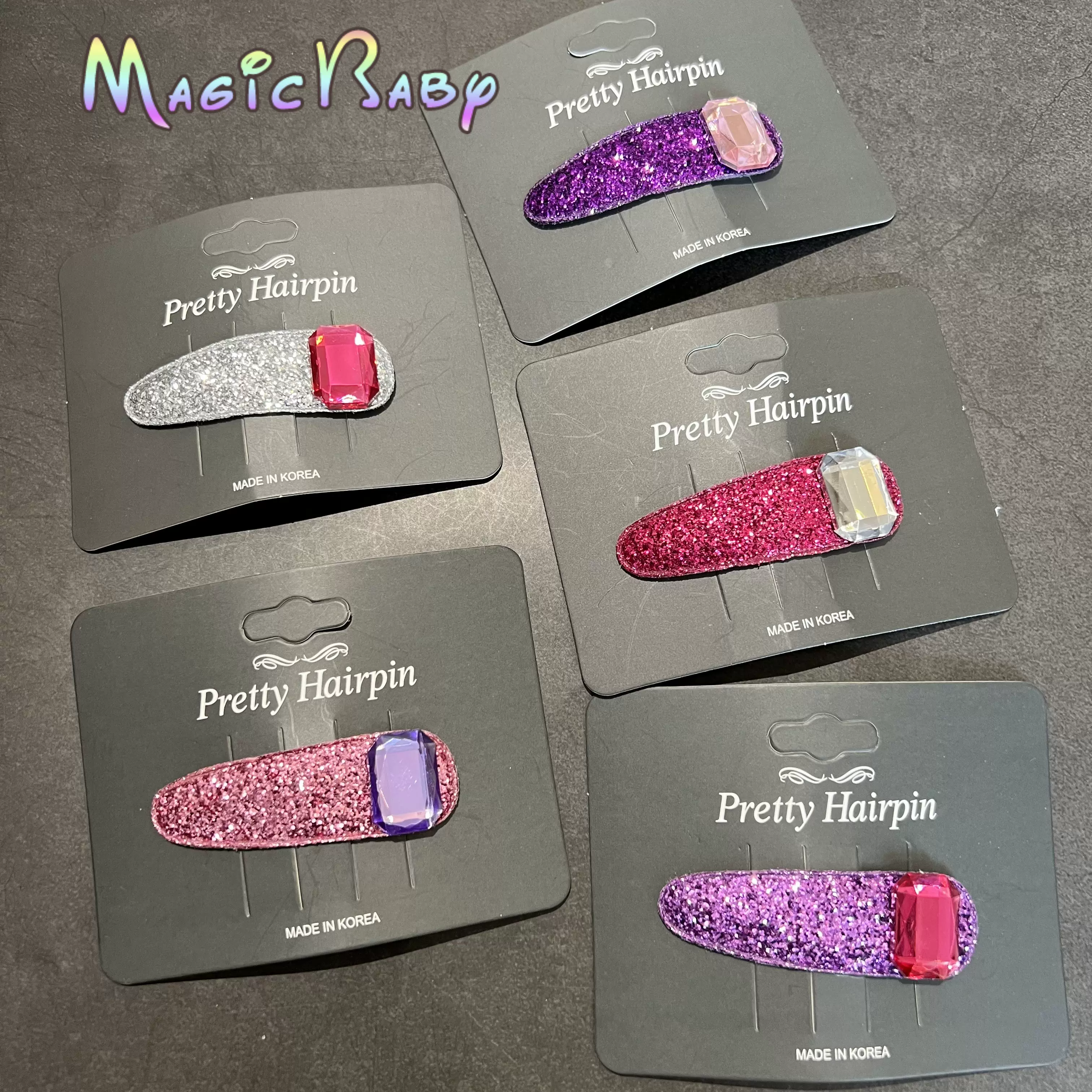 韩国进口洋气女童发饰儿童头饰闪亮宝石闪粉撞色bb发卡刘海边夹