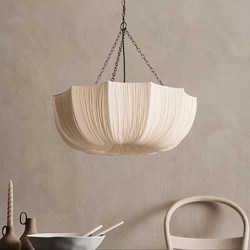 French Retro Chandelier, American-Style Fabric Chandelier for Living Room and Bedroom, Japanese-Style Mid-Century Dining Room and Guesthouse, High-End and Cozy Lighting