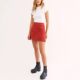 Clearance spot Blank Denim A-line high-waist slit zipper to make you look slim suede mini mini skirt red and green