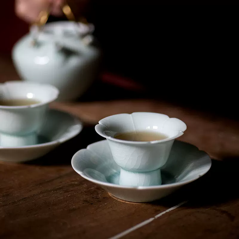 宋代茶盏带托湖田窑宋风复刻点茶品茗杯茶托茶杯杯托套杯-Taobao