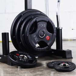 Barbell Plates with Rubber Coating, Three-Hole Grip Barbell Plates, Rubber-Coated Plates, Large-Hole Olympic Plates, Barbell Plates for Bench Press and Squats