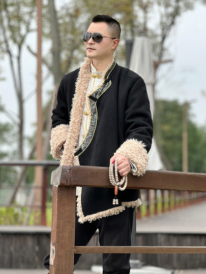 69cc Men's Tibetan Jacket - Velvet Color Block Winter Coat
