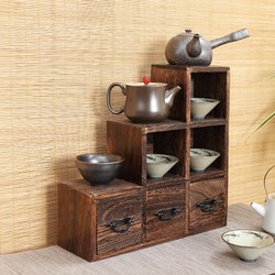 Solid Wood Storage Box, Tea Cup and Teapot Storage Rack, Grid Storage Jewelry Box, Room Desktop Storage and Organization