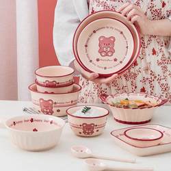 Bowl for Home Use, Rice Bowl, Trendy and Beautiful Eating Bowl, Dessert Bowl, Cute and Adorable Bear Bowl, High-Temperature Resistant Tableware Set