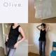 Fei No OLIVE 13-line Korean style fresh temperament spliced ​​mesh design solid color round neck vest top 2548
