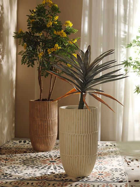 Retro extra-large flower pot floor-standing magnesium mud high-end flowerware living room garden hotel shopping mall hall decoration green plant pot