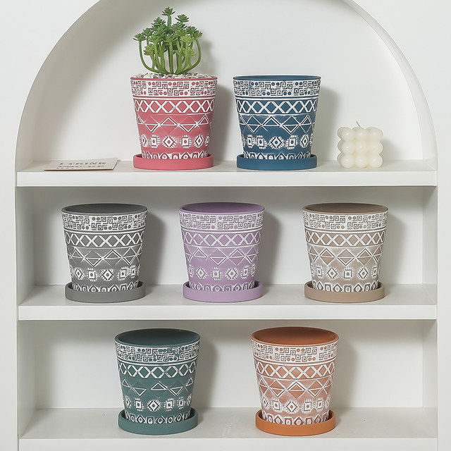 Totem elements retro red clay flowerpots are breathable, water-absorbent, plain-fired flowers and green garden decoration coarse porcelain special price