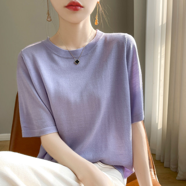 Zeraly Women's Round Neck Solid Color T-Shirt - Side Slit Casual Short Sleeve Top, Loose Fit Summer Tunic - View #2