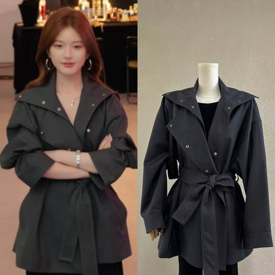 
Spot Xu me dazzling Zhao Lusi and Xu Yan's same style British style mid-length small windbreaker gray temperament jacket