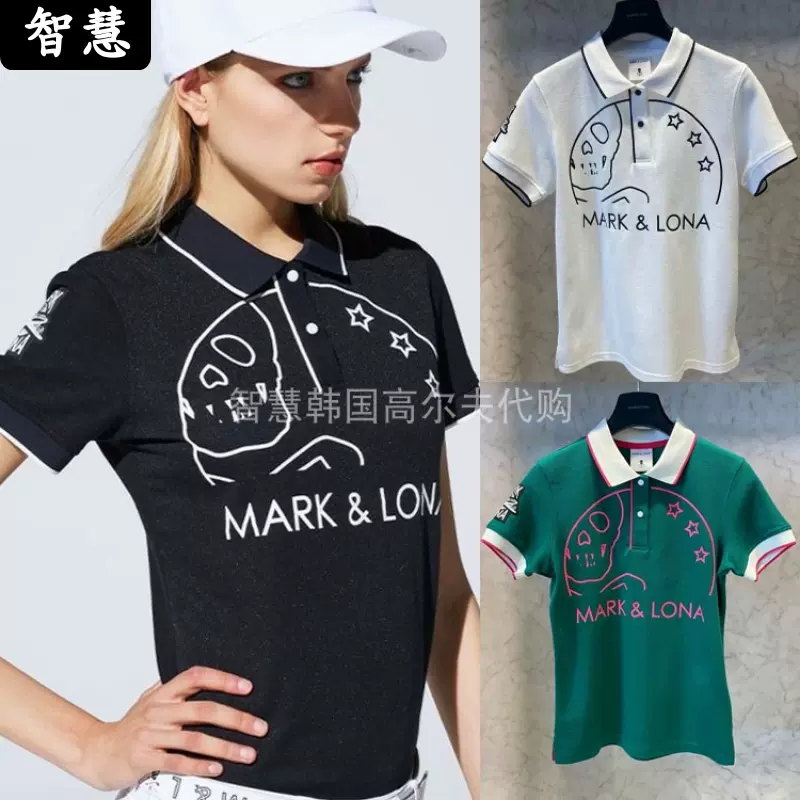 韩国代购MARK&LONA高尔夫球服上衣23夏golf女标志翻领字母短袖T恤-Taobao