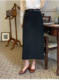 Spring and summer Roman cotton black straight hip one-step skirt rear slit commuting mid-length skirt long skirt versatile women