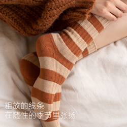 Contrast Color Striped Thick-needle Socks Under Boots, Women's Mid-calf Socks, Autumn And Winter Cotton Warm Stockings, Women's Thickened Cotton Socks