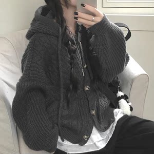 
Autumn Diary Retro Twist Hooded Sweater Jacket Autumn and Winter Day Loose and Versatile Knitted Cardigan Top