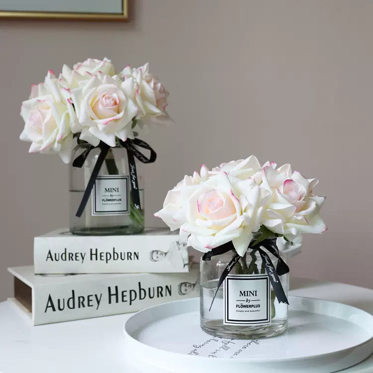 假花花束手感保湿玫瑰花仿真花高端结婚新娘手捧带花瓶