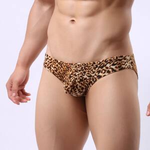 Men's low -waist sexy leopard trousers head size, air -breathable sweat absorption U convex pocket bag triangle panties