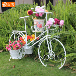 Outdoor European-Style Wrought Iron Bicycle Flower Stand Balcony Creative Courtyard Floor-Standing Shop Window Decoration Home Furnishings