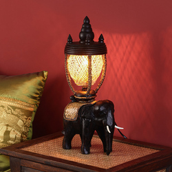 Yili Thai Retro Solid Wood Elephant Table Lamp Southeast Asian Style Creative Personality Warm Bedroom Bedside Lighting