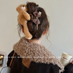Authentic Teddy Bear Hair Clip, Korean Cute Cartoon Claw Clip, High-End, Stylish, Elegant, Versatile Side Clip