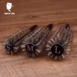 Professional Salon Boar Bristle Curling Comb for Women, Home Use Roller Brush for Straightening Hair, Inward Curling, Pear Blossom Round Barrel, Heat-Resistant Wooden Handle for Men