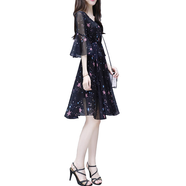 Small black floral chiffon dress for women summer 2024 new style ...