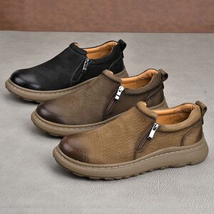 
Maple Fashion Summer Side Zipper Casual Shoes Retro Soft Surface Lightweight Non-Stinky Leather 2026 Men's Popular Sneakers