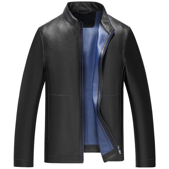 
Snow Leopard Genuine Leather Jacket Men's First Layer Sheepskin Business Light Luxury Fashion Institutional Stand Collar Short Executive Jacket