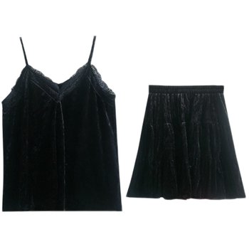 Velvet suspender high-waisted flesh-covering cake skirt