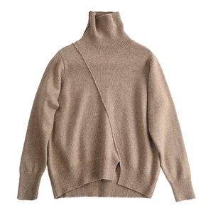 Autumn and winter clearance slit cashmere sweater women's turtleneck thickened sweater loose pullover wool knitted bottoming sweater lazy style