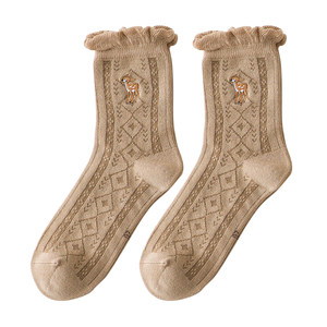 caramella socks for women's mid-tube socks ins trendy spring, autumn and winter ladies trendy versatile retro literary cute cotton socks