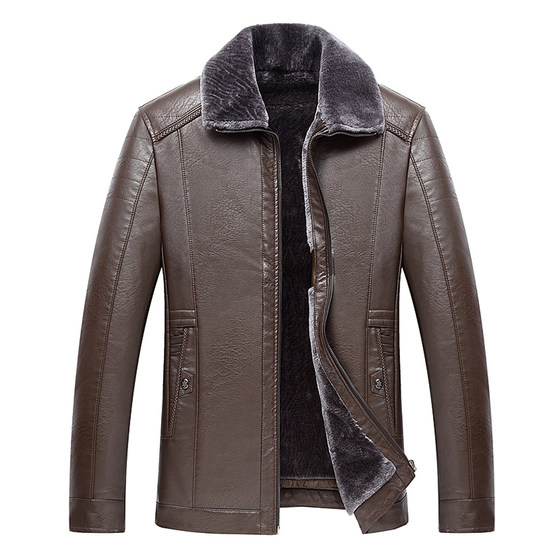 
Dad's winter coat thickened with velvet, middle-aged and elderly men's fur-in-one 70-year-old grandfather leather jacket