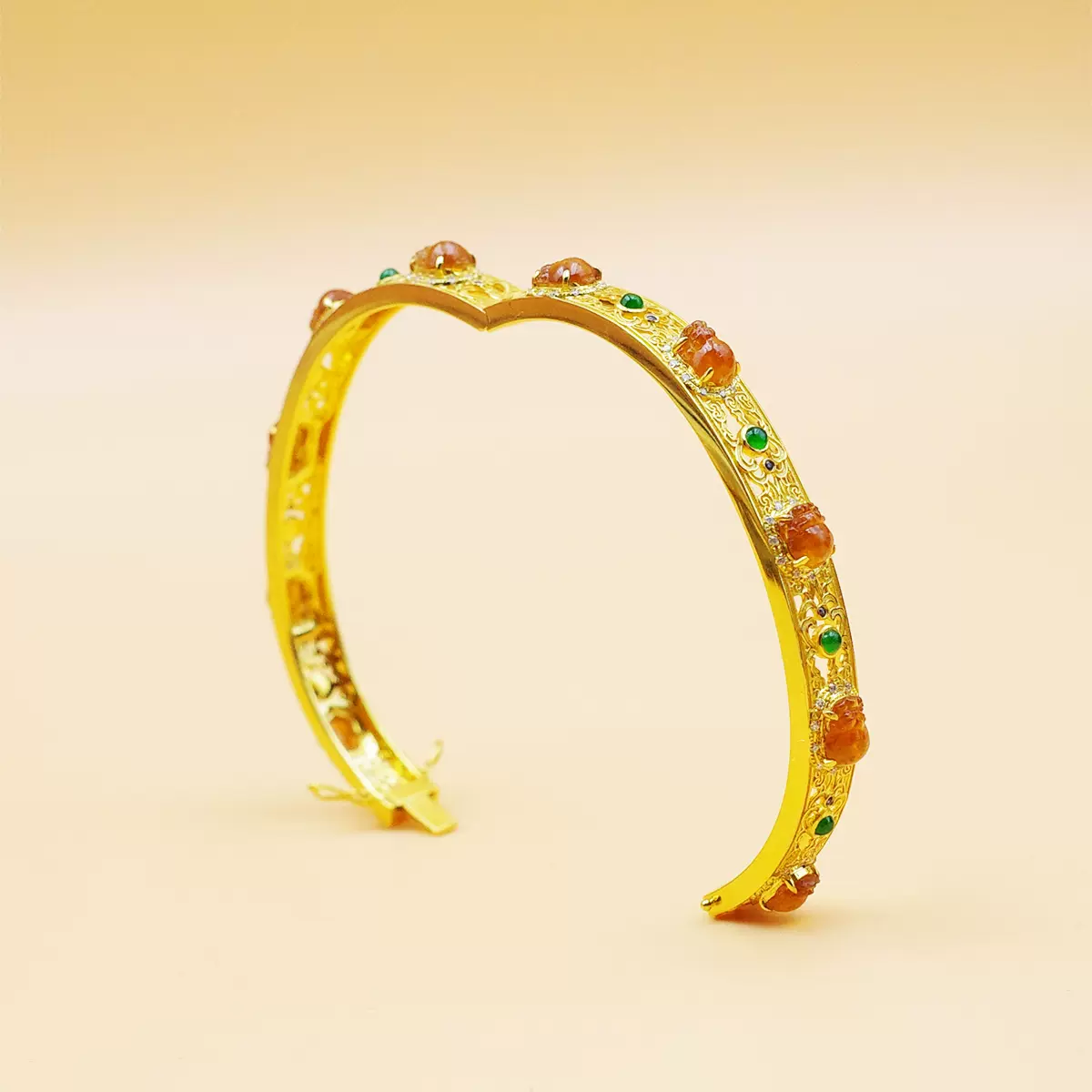 新作❣️天然A貨翡翠　金運⤴️黄貔貅&黄翡翠ブレスレット、レア黄瓢箪チャーム付き 天然翡翠貔貅黄翡18k金手镯镶嵌开口女金镶玉镶钻