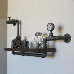 Loft American Country Style Creative Iron Bookshelf Wall-Mounted Storage Rack Water Pipe Partition Rack Art Display Shelf