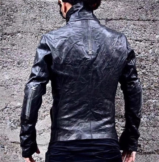 There is a tone! Handmade metal keel fold calf Pippi king dark pioneer men's leather leather jacket jacket